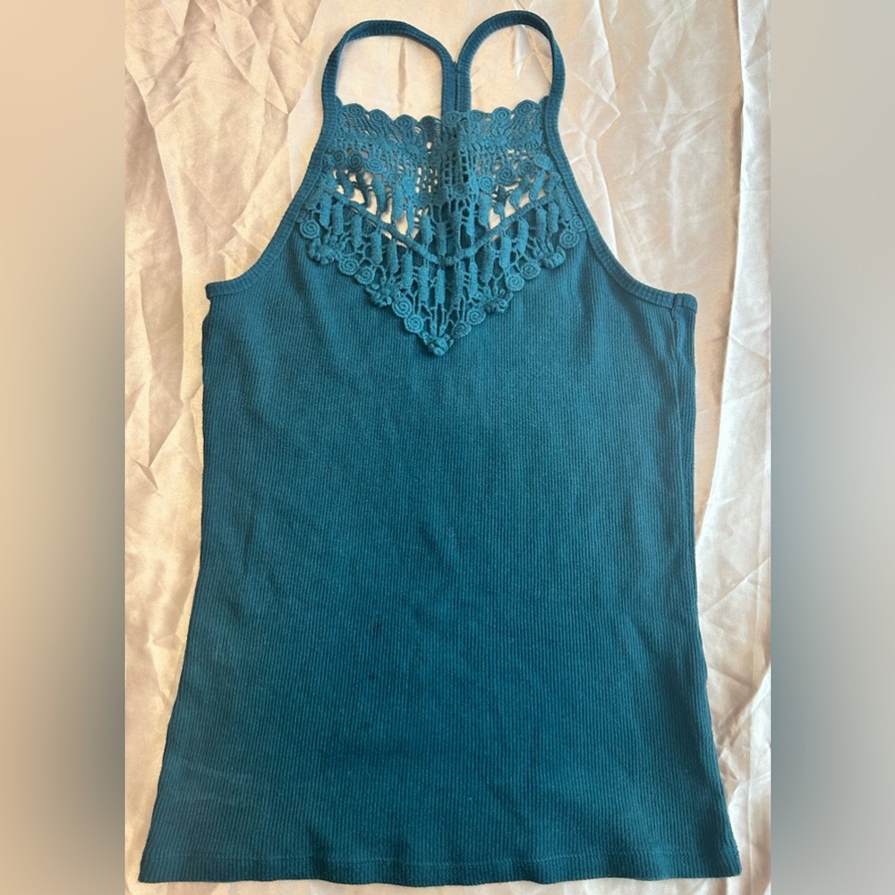 Aeropostale Teal Tank Top with Lace Accent